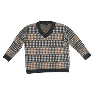 Joseph A Women's Tan Slate Plaid V-Neck Pullover Sweater Size Large